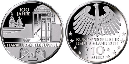 10 Euro Münze Hamburger Elbtunnel 2011