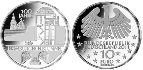 10 Euro Münze Elbtunnel