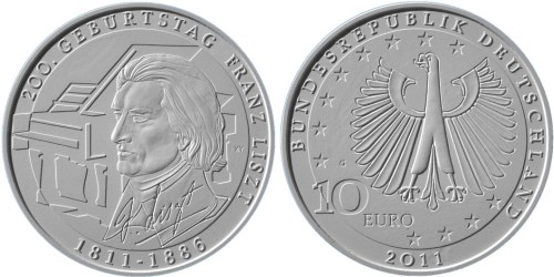 deutschland-10-euro-liszt-1-2011 10 Euro Münze Franz Liszt 2011