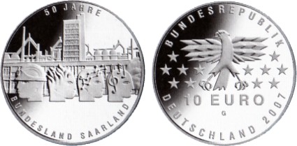 10 Euro Gedenkmünze Saarland Deutschland 2007