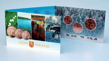 Kursmünzensatz Finnland mit 1, 2 und 5 Cent Münze