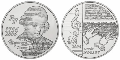 1/4 Euro Gedenkmünze 250. Geburtstag von Mozart 2006 1/4 Euro Gedenkmünze 250. Geburtstag von Mozart 2006