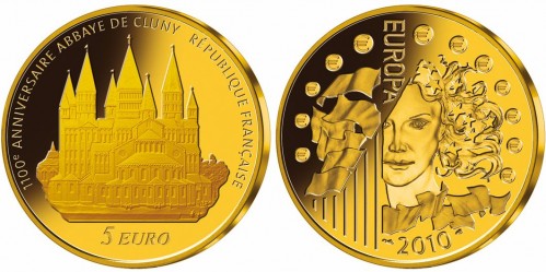 frankreich-5-euro-abtei-cluny-2010 kleinste Goldeuro-Münze