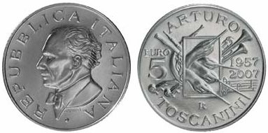 5 Euro Münze Toscanini aus Italien 5 Euro Münze Toscanini aus Italien