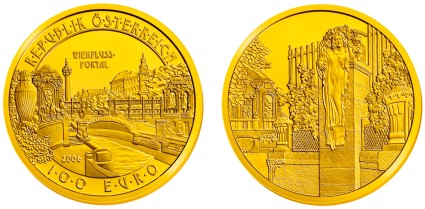 100 Euro Goldmünze Wienflussportal aus Österreich