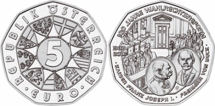 5 Euro Gedenkmünze Wahlrechtsreform Österreich 2007 5 Euro Gedenkmünze Wahlrechtsreform Österreich 2007