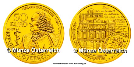 50 Euro Goldmünze Gerard van Swieten 2007