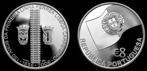 8 Euro Gedenkmünze Eisenbahn Portugal 2006