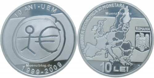 rumaenien-10-lei-gemeinschaftsmuenze-2009 10 Lei Silbermünze 10 Jahre Euro Rumänien